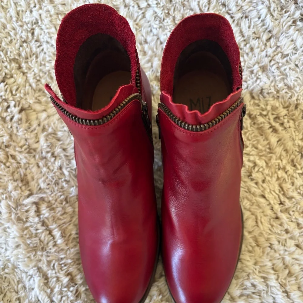 Miz Mooz Jet Zip Up Ankle Boots Size 38 Red Leather - Picture 7 of 11